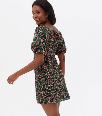 Black Strawberry Ruched Front Mini ...